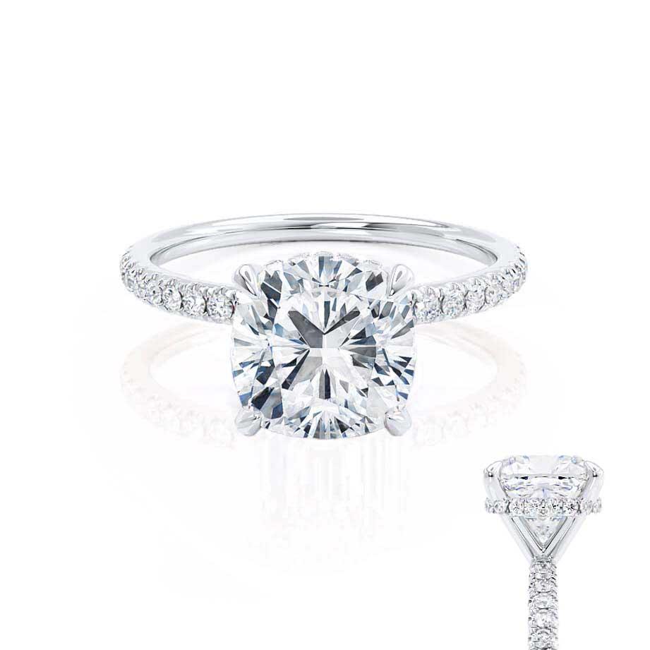 2.50 CT Cushion Lab-Grown Diamond Hidden Halo Engagement Ring