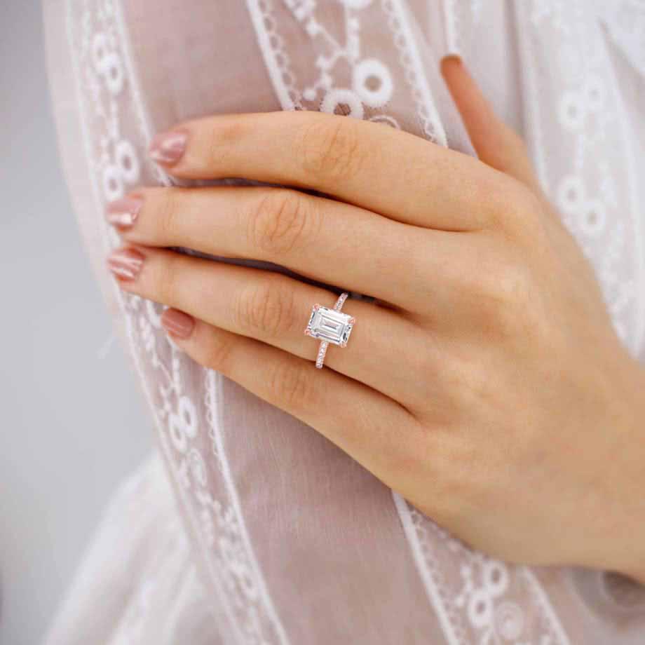 1.20 CT Emerald-Cut Lab Grown Diamond Engagement Ring with Pave Setting 5