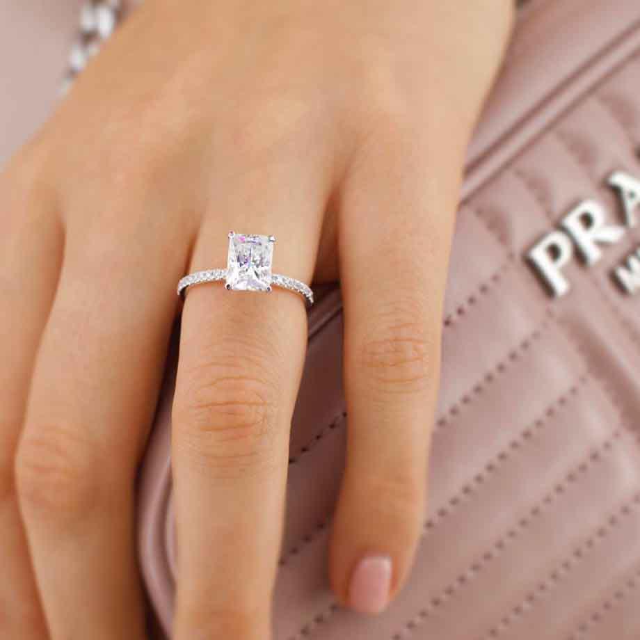 1.50 CT Radiant Lab-Grown Diamond Pave Engagement Ring 5