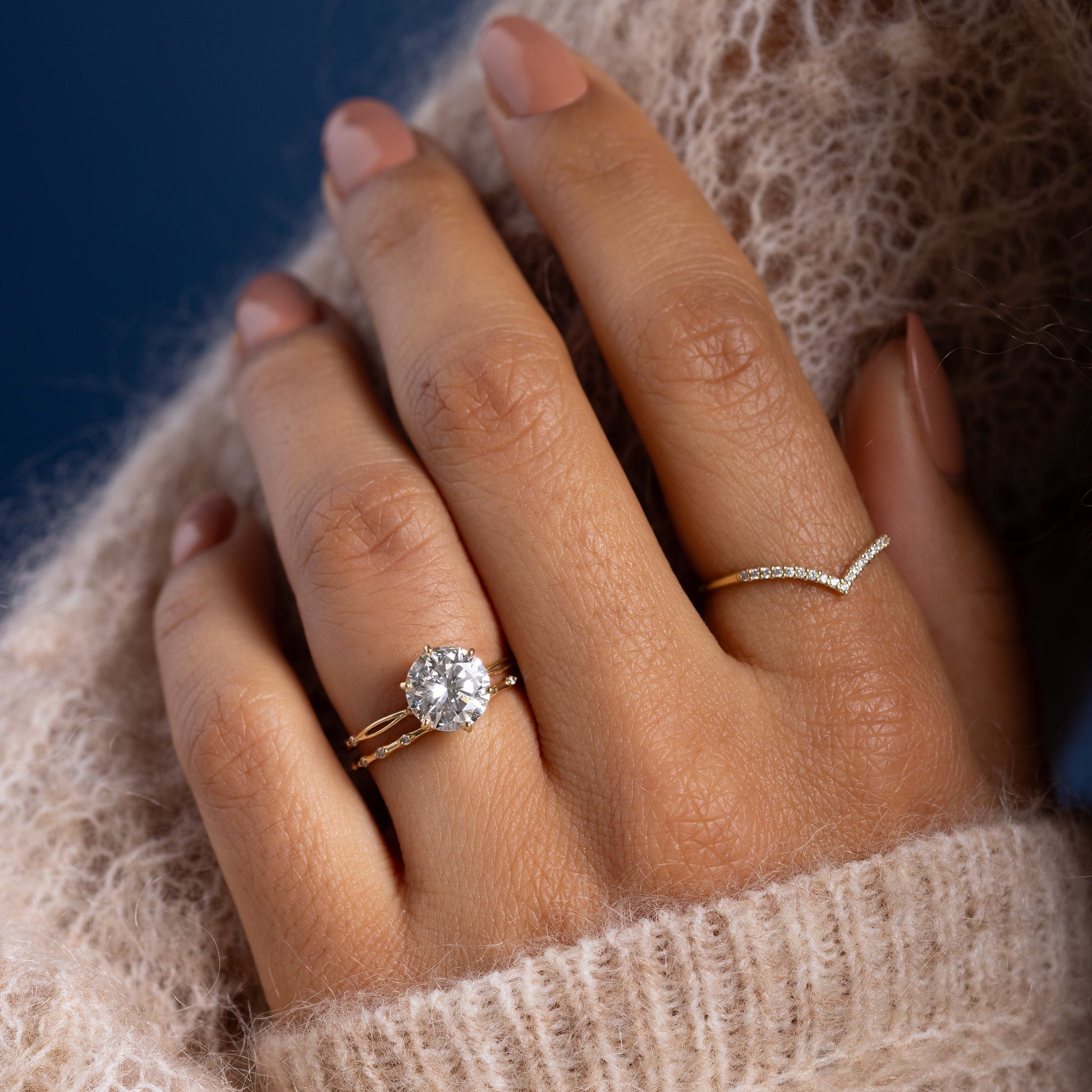 Criss Cross Dainty Pave-Round Lab Grown Diamond Engagement Ring