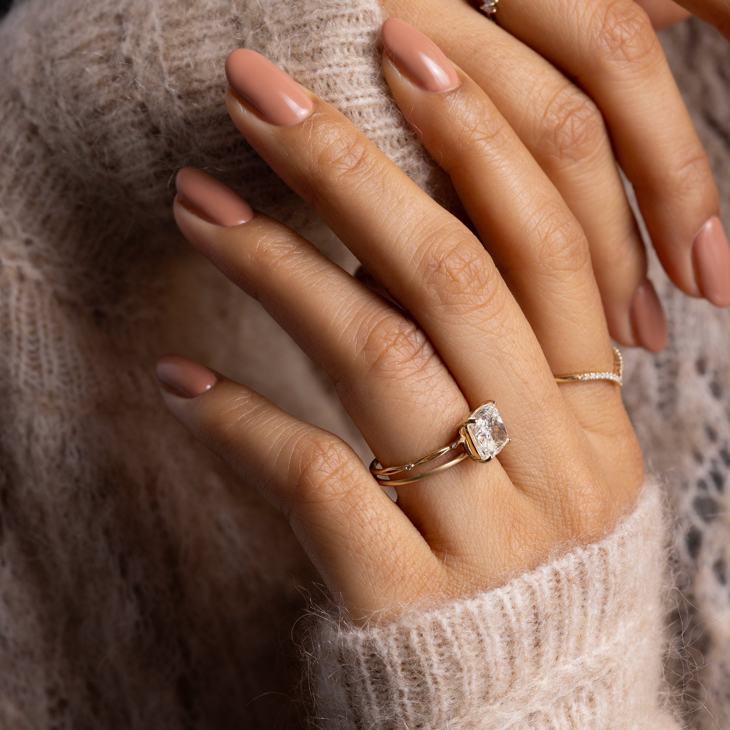 Criss Cross & Dainty Pave-Cushion Lab Grown Diamond Engagement Ring