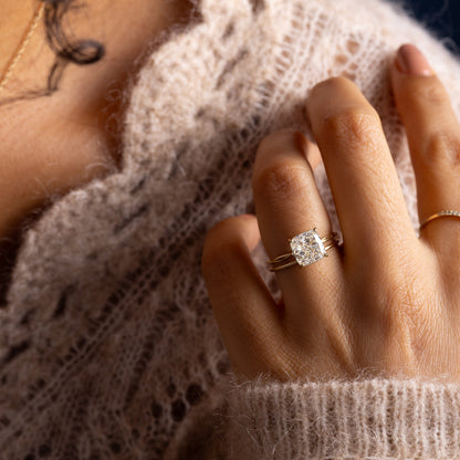 Criss Cross & Dainty Pave-Cushion Lab Grown Diamond Engagement Ring