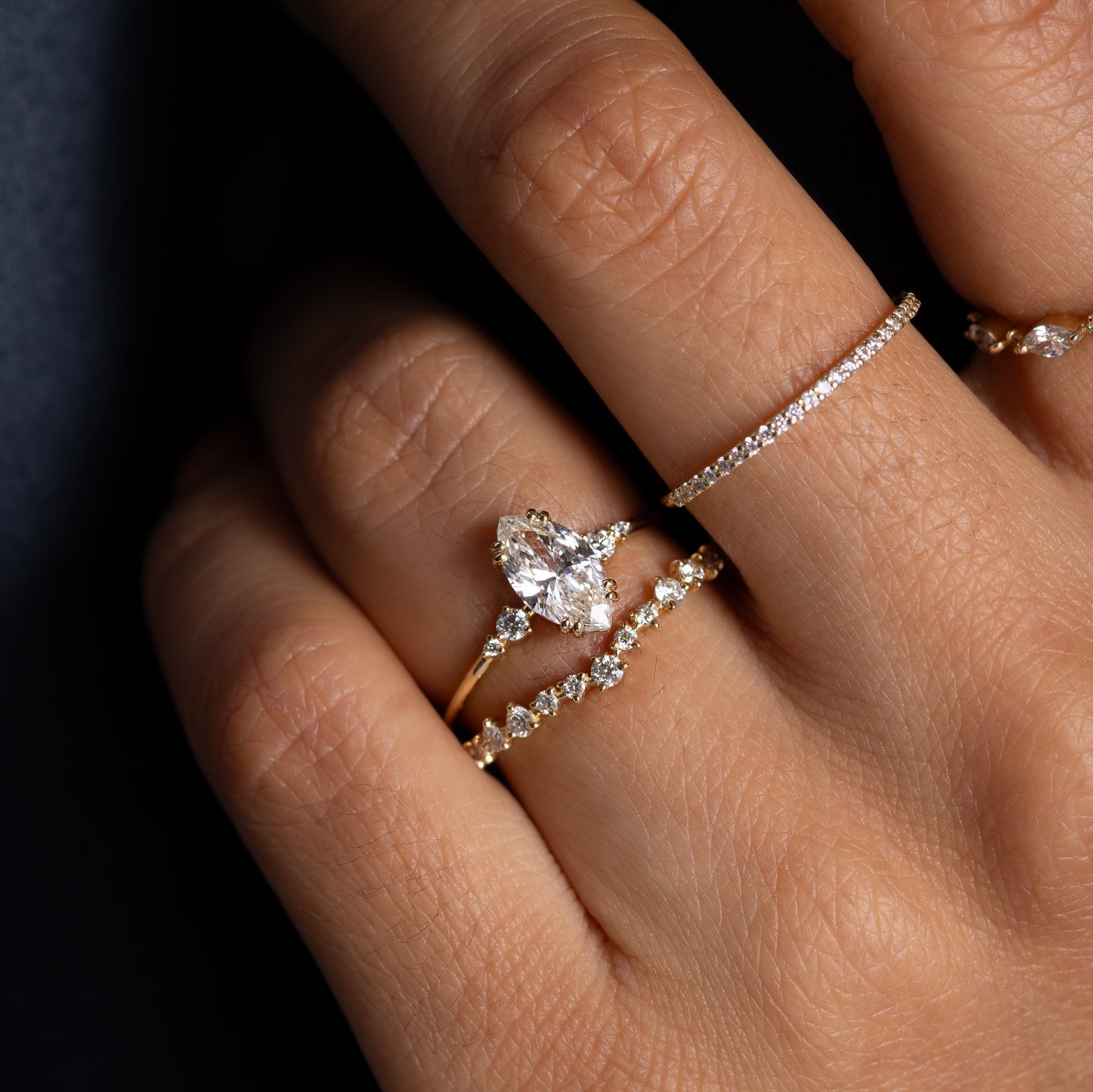 Cluster & Double Prong-Marquise Lab Grown Diamond Engagement Ring