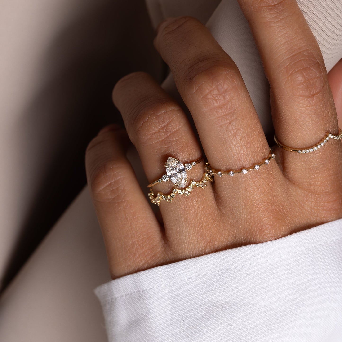 Cluster & Double Prong-Marquise Lab Grown Diamond Engagement Ring