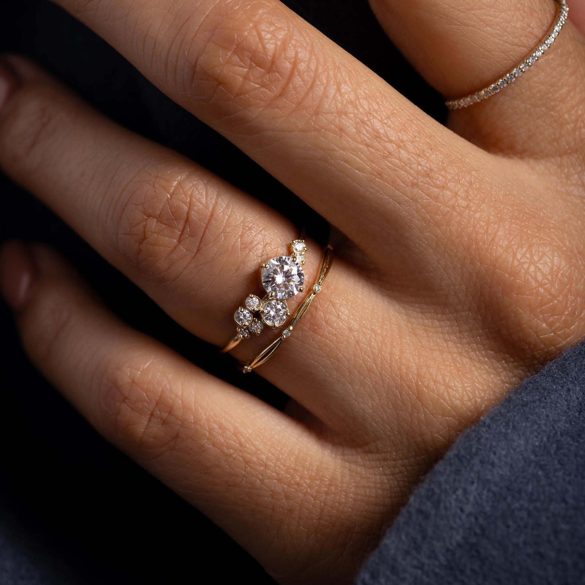 Bezel & Cluster Style-Round Lab Grown Diamond Engagement Ring