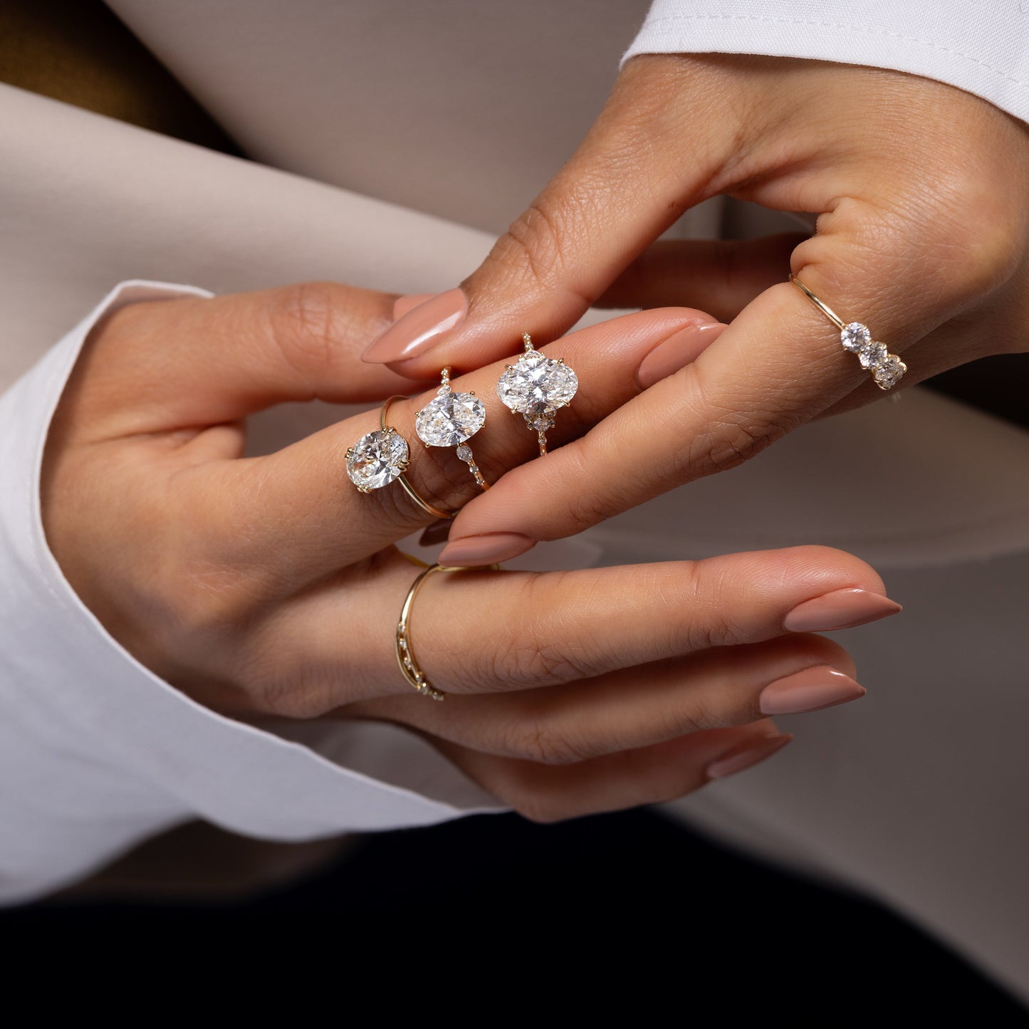 Three Stone & Dainty Pave-Oval Lab Grown Diamond Engagement Ring