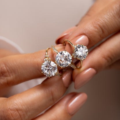 Halo & Triple Prong-Round Lab Grown Diamond Engagement Ring