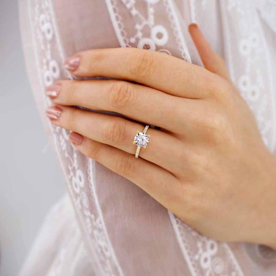 0.80 CT Cushion Lab Grown Diamond Pave Setting Engagement Ring 5