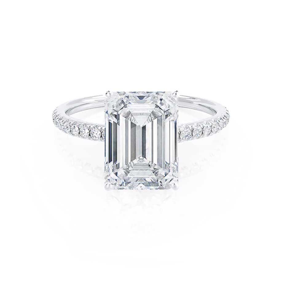 1.50 CT Emerald Cut Lab Grown Diamond Pave Engagement Ring