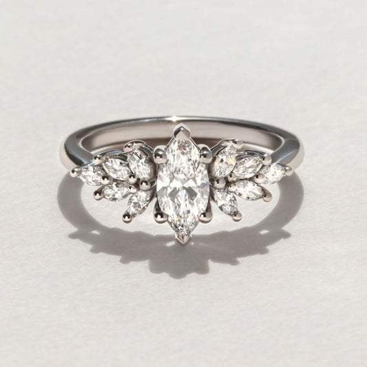Cluster-Marquise Lab Grown Diamond Engagement Ring