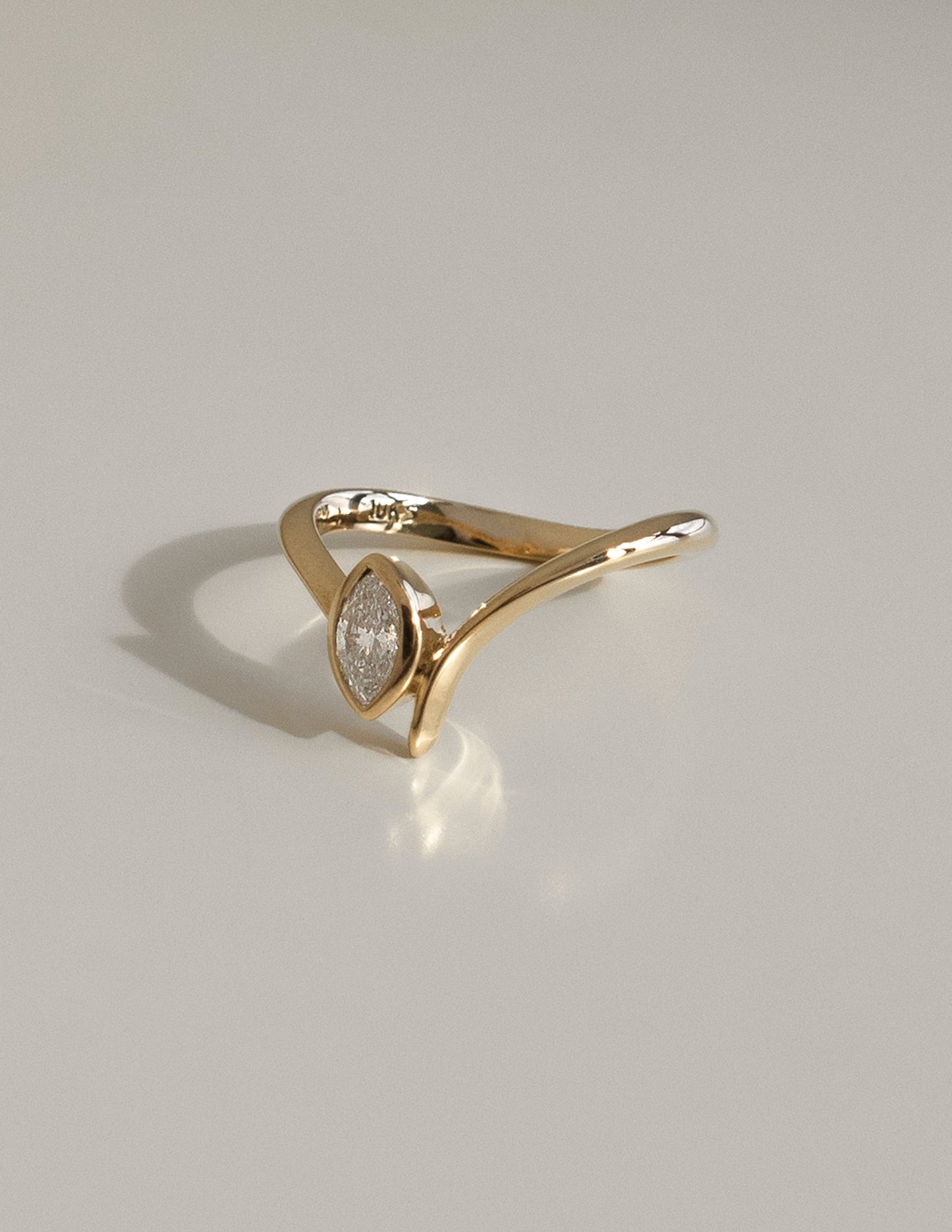 Solitaire Bezel Asymmetrical Band-Marquise Lab Grown Diamond Engagement Ring