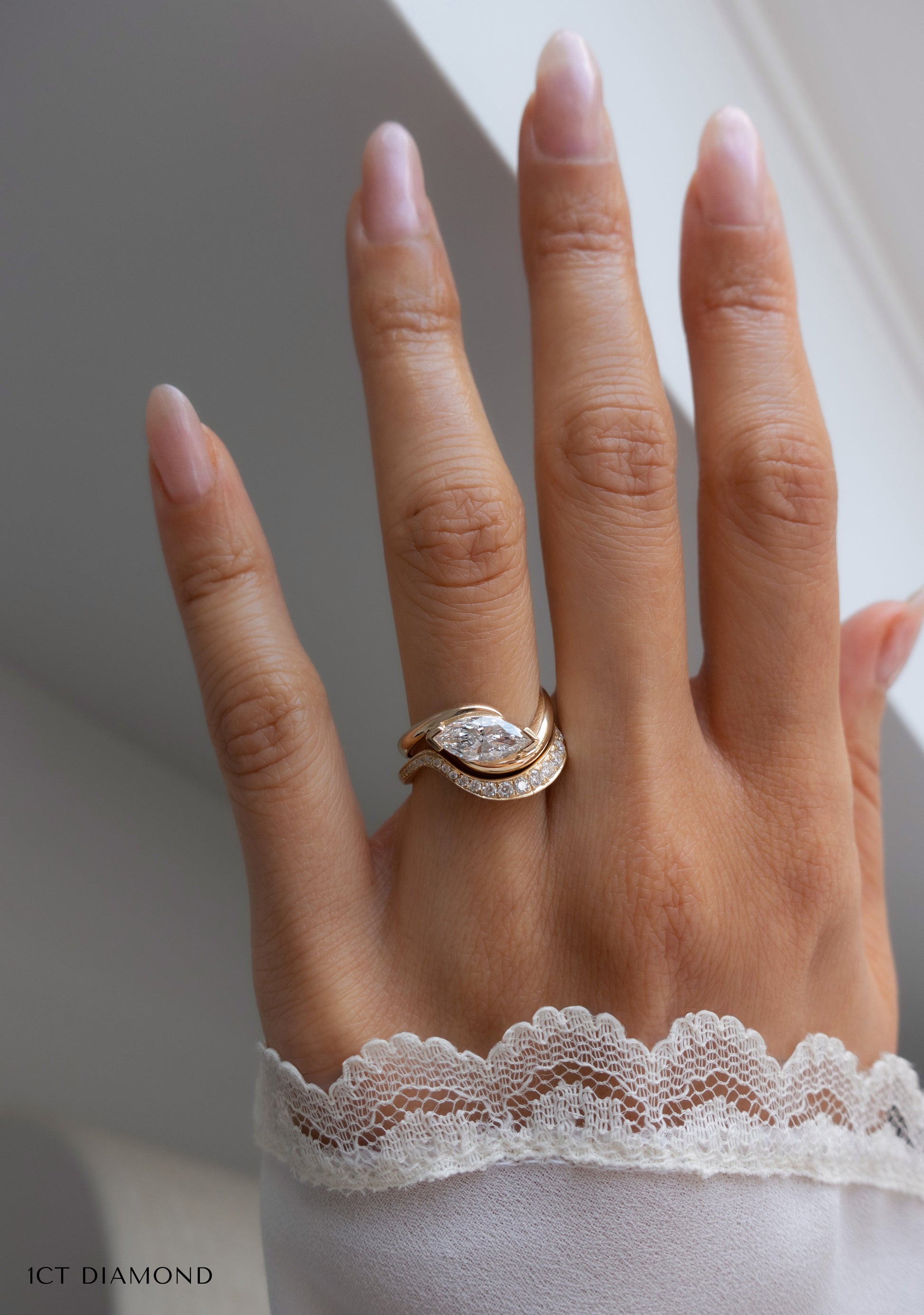 Solitaire Rapture & Pave Band- Oval Lab Grown Diamond Bridal Set