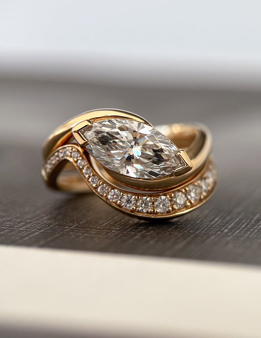 Solitaire Rapture & Pave Band- Oval Lab Grown Diamond Bridal Set