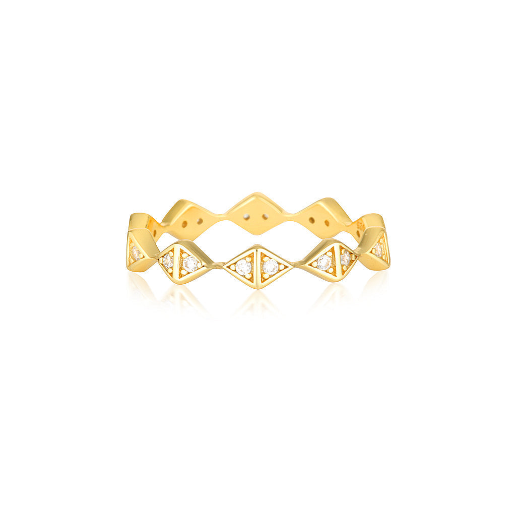 0.15 TCW Round Lab-Grown Diamond Geometric Gold Wedding Band 1