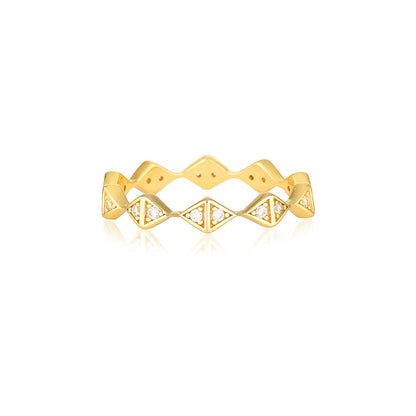 0.15 TCW Round Lab-Grown Diamond Geometric Gold Wedding Band 1