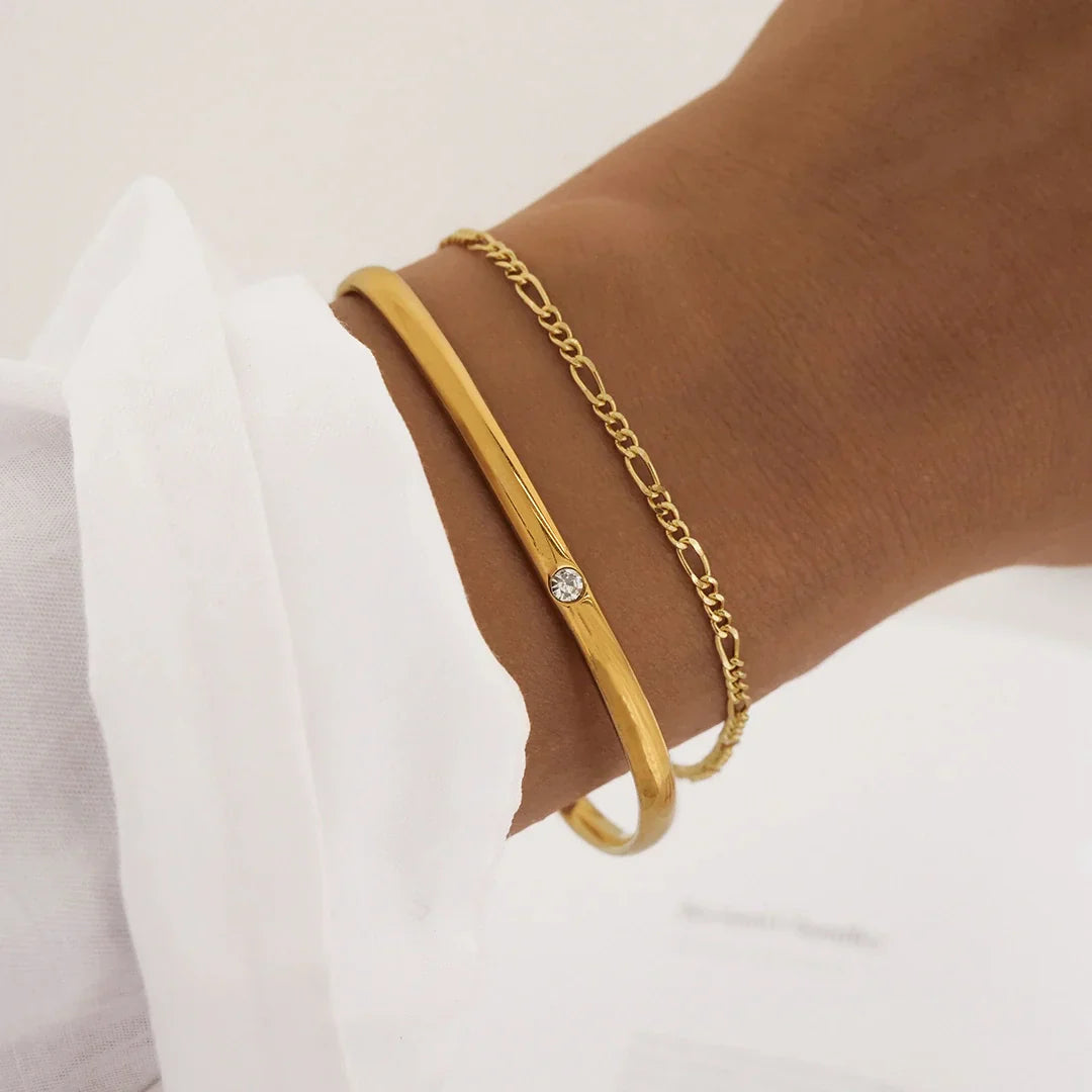Elegant 0.03 TCW Round Lab-Grown Diamond Gold Bangle Bracelets 4