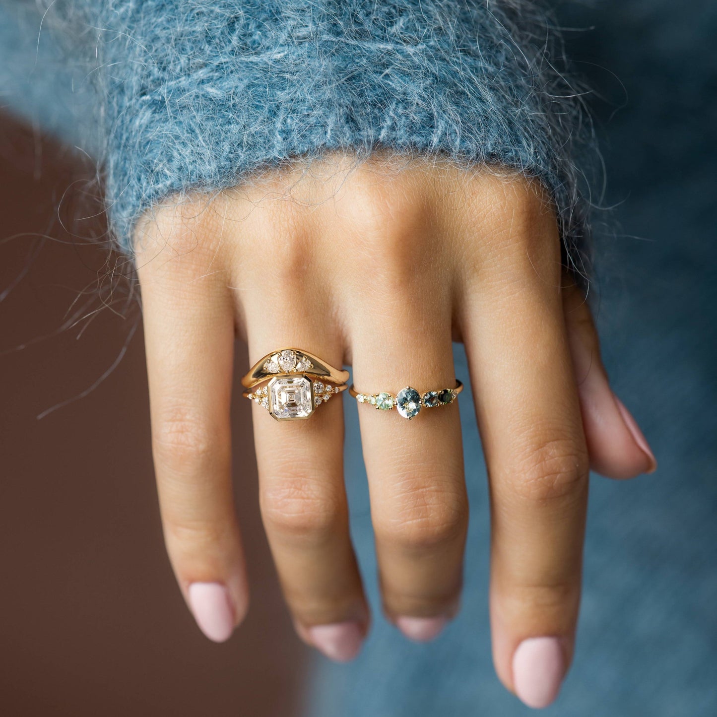 Cluster & Bezel-Asscher Lab Grown Diamond Engagement Ring