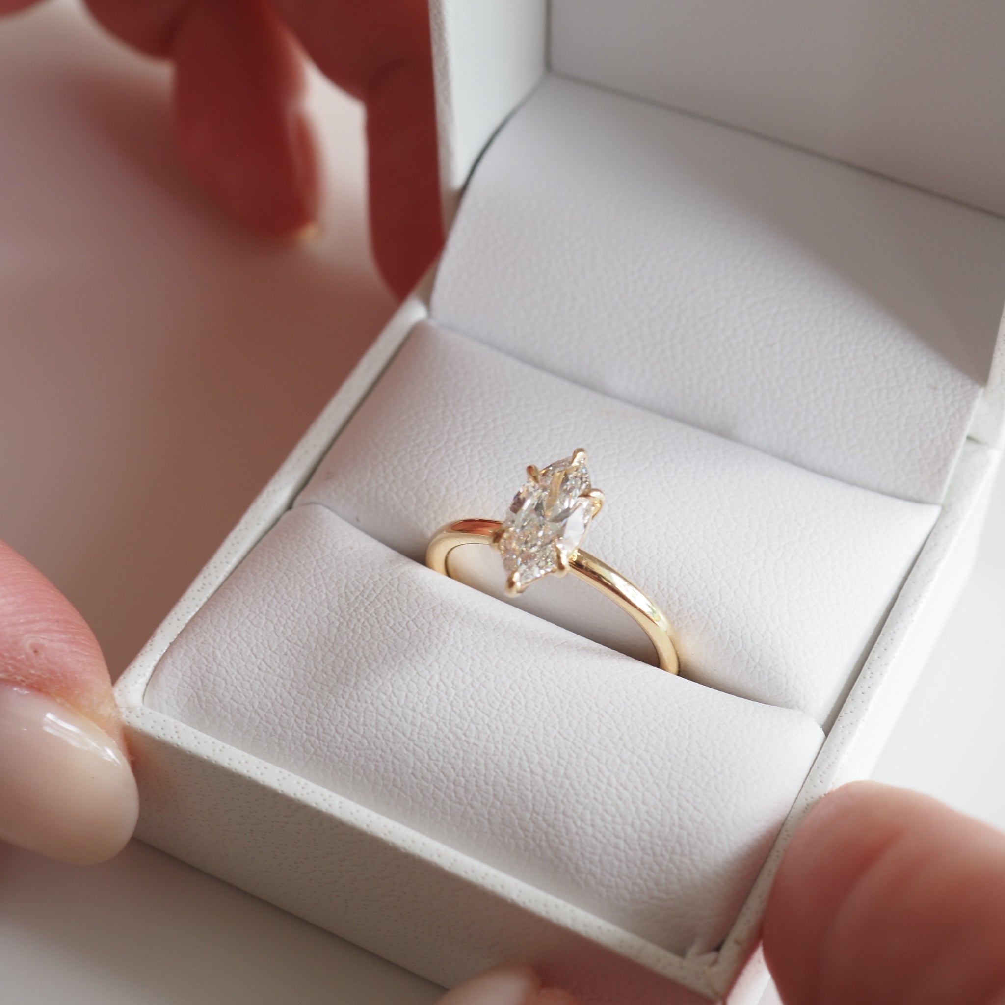 1.0 CT Marquise-Cut Lab-Grown Diamond Solitaire Ring in Gold.