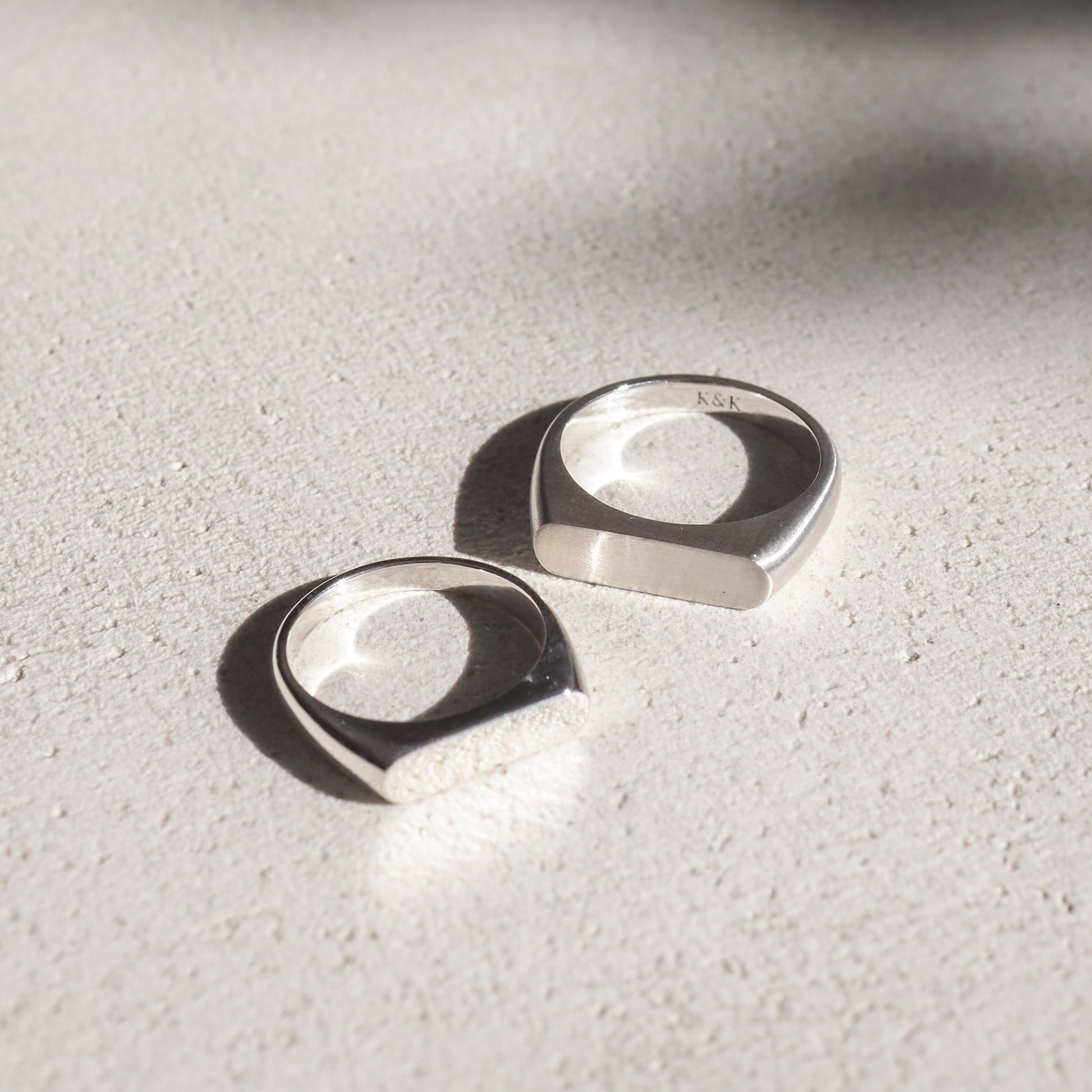 Modern Silver Flat Top Wedding Band Duo 1