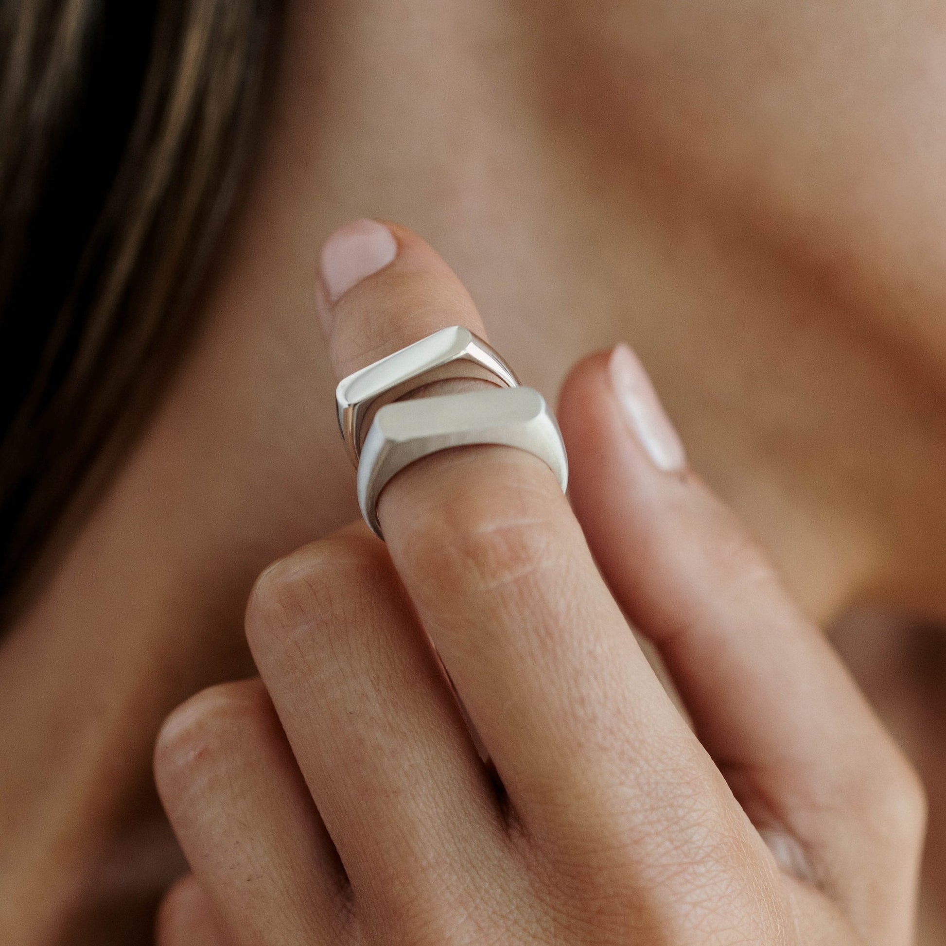 Modern Silver Flat Top Wedding Band Duo 2