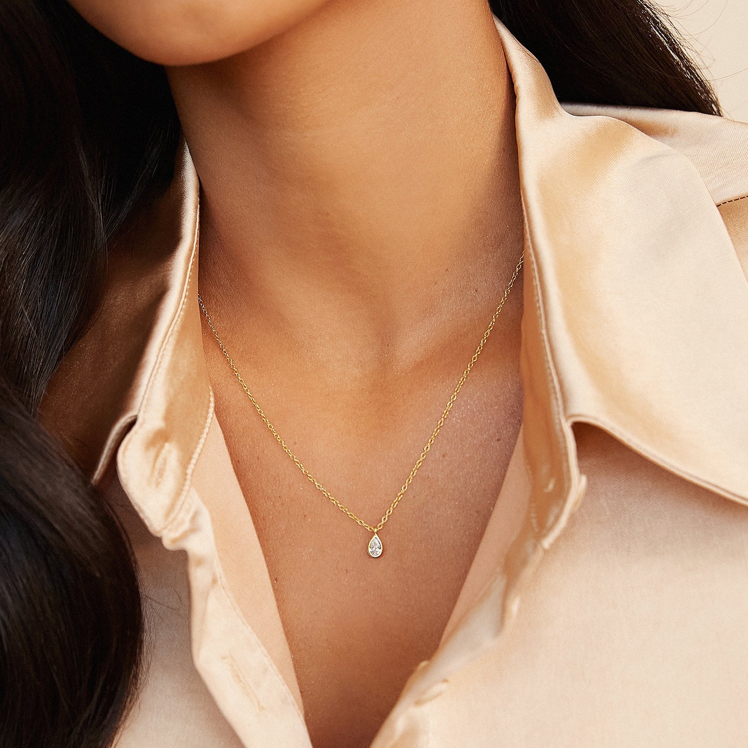 0.3 TCW Pear-Shaped Lab-Grown Diamond Bezel Necklace in Gold