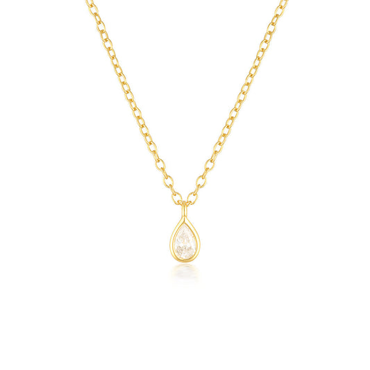 0.3 TCW Pear-Shaped Lab-Grown Diamond Bezel Necklace in Gold