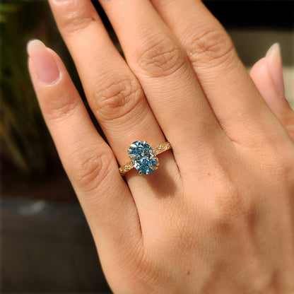 Nature Inspired-2.0 CT Blue Oval Lab Grown Diamond Engagement Ring