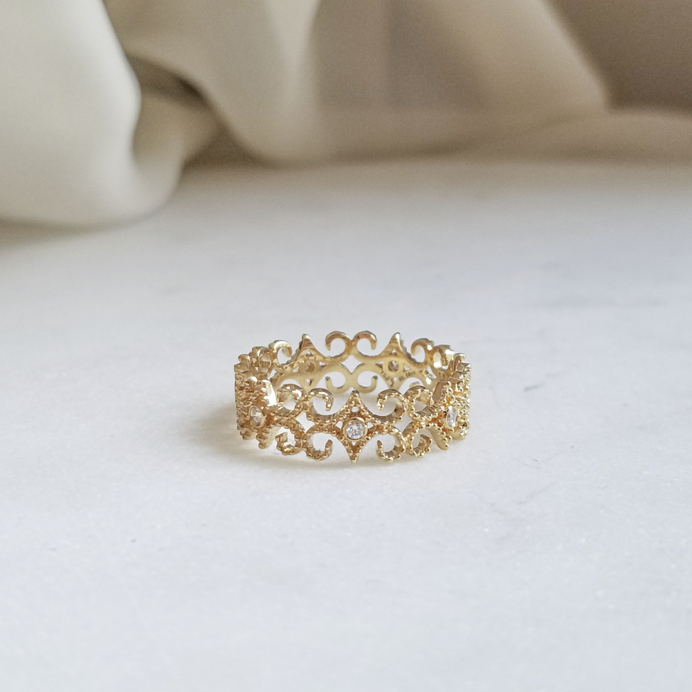 0.08 TCW Round Lab-Grown Diamond Art Deco Filigree Wedding Band 1