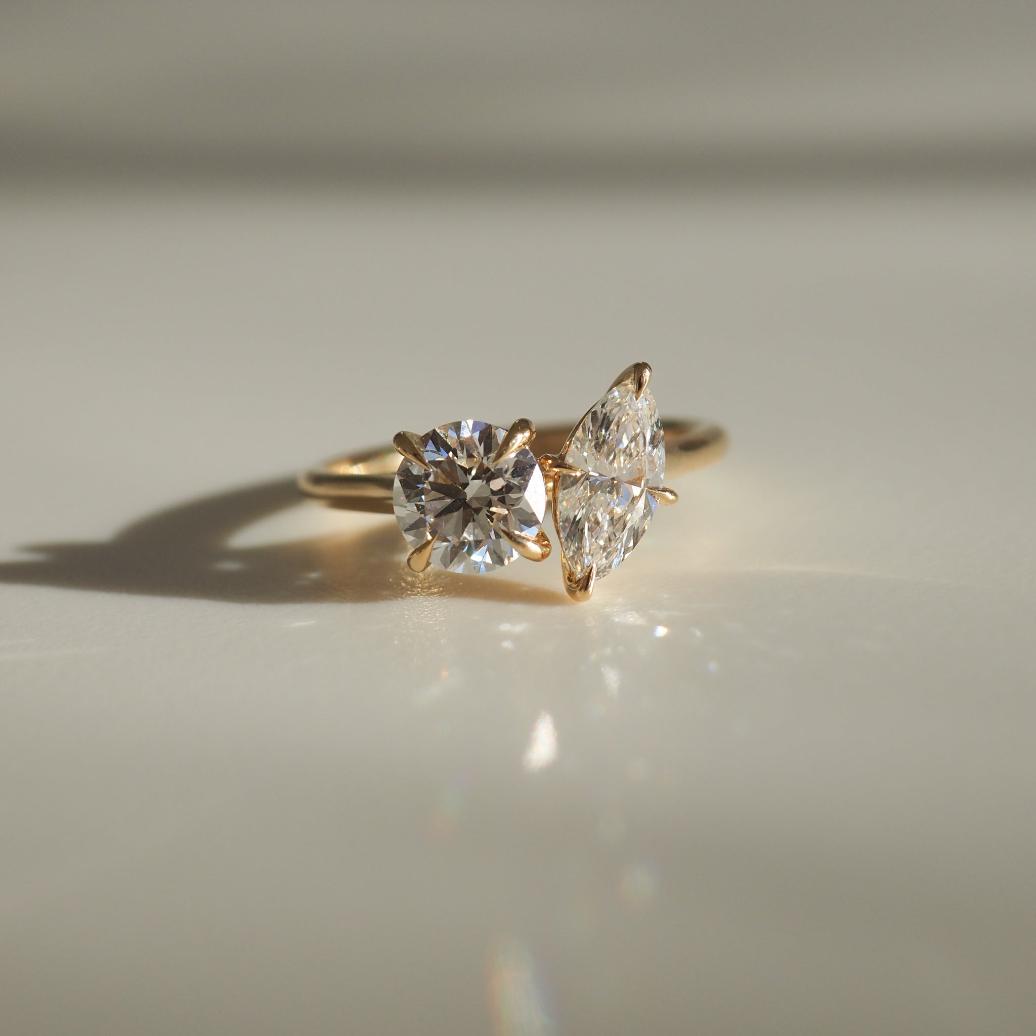 1.60 CT Marquise & Round Lab-Grown Diamond Gold Engagement Ring