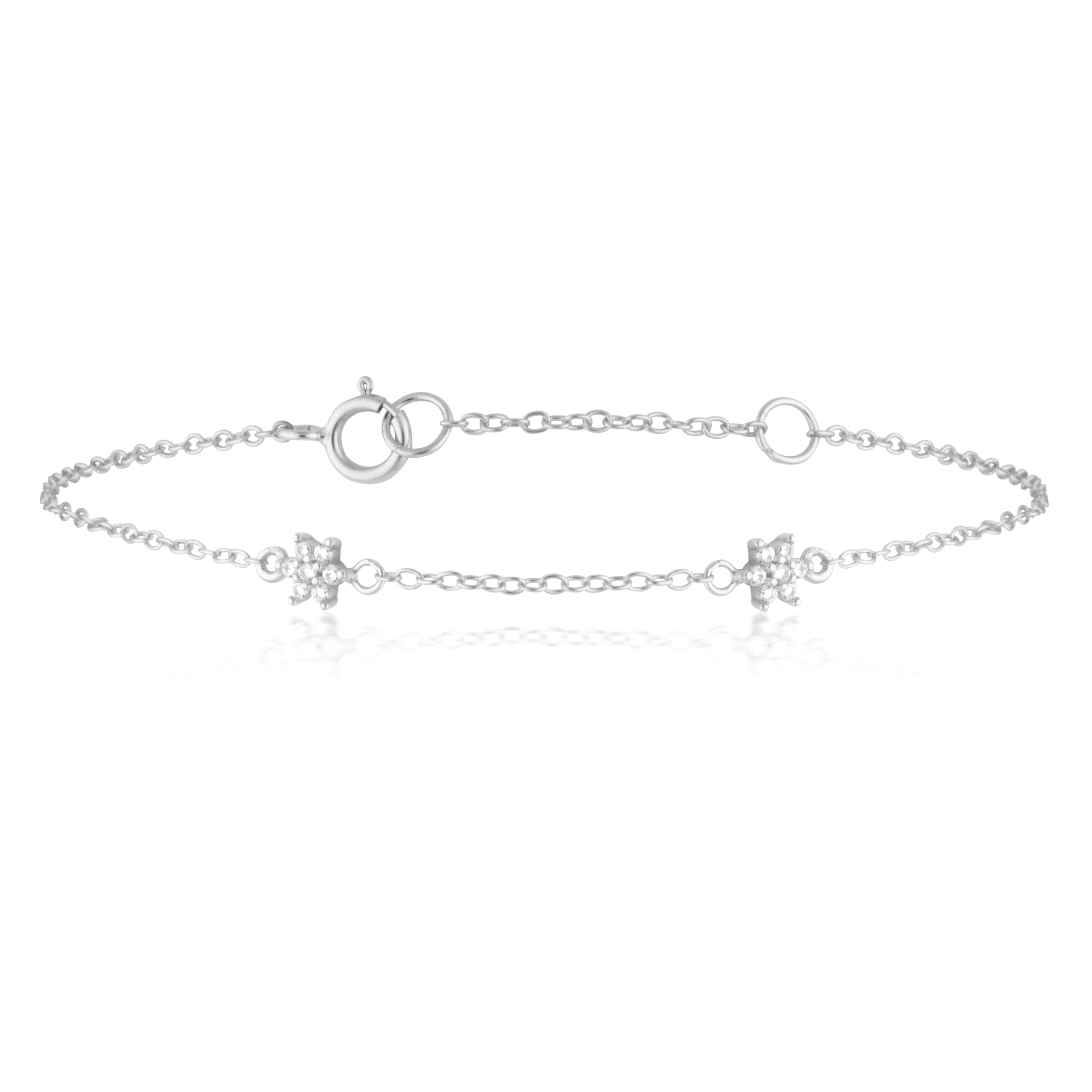 0.06 Carat Round Lab-Grown Diamond Floral Charm Bracelet