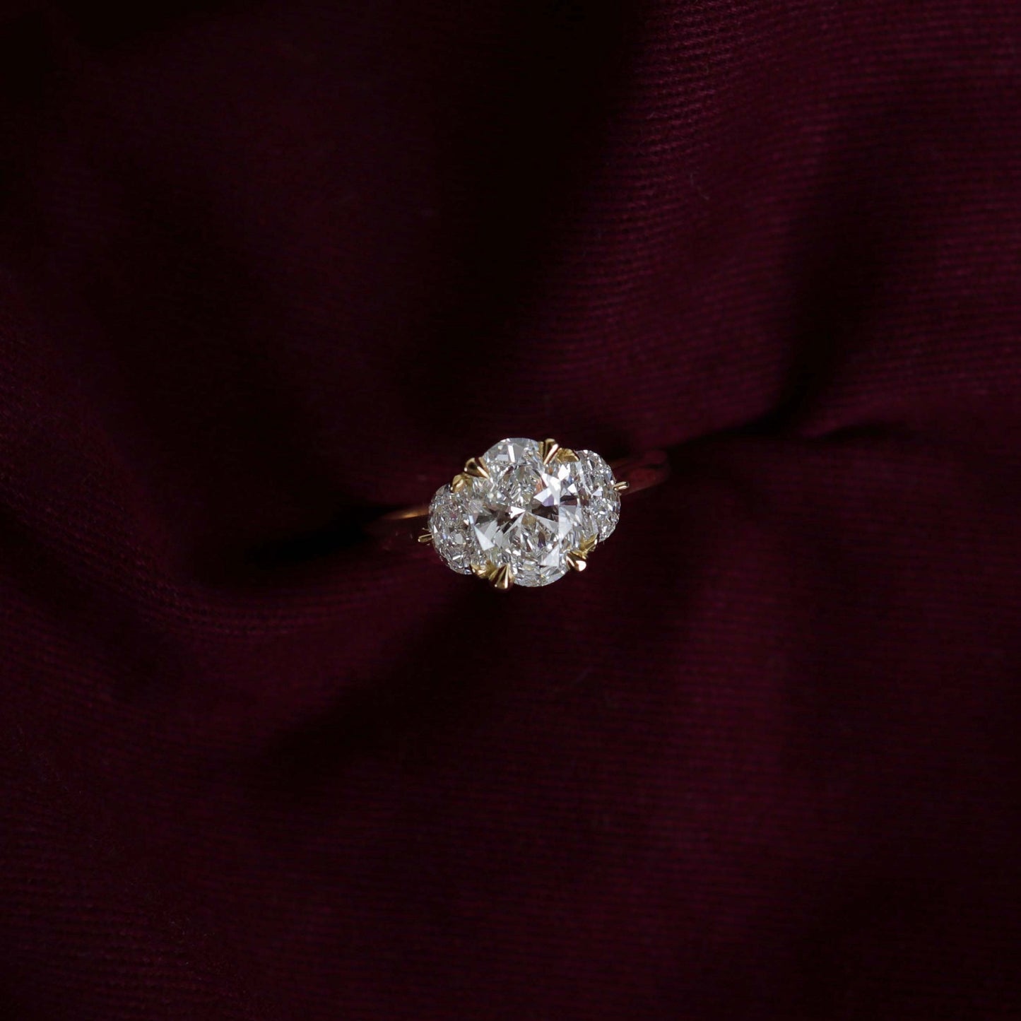 Three Stone & Cathedral-Oval Lab Grown Diamond Engagement Ring