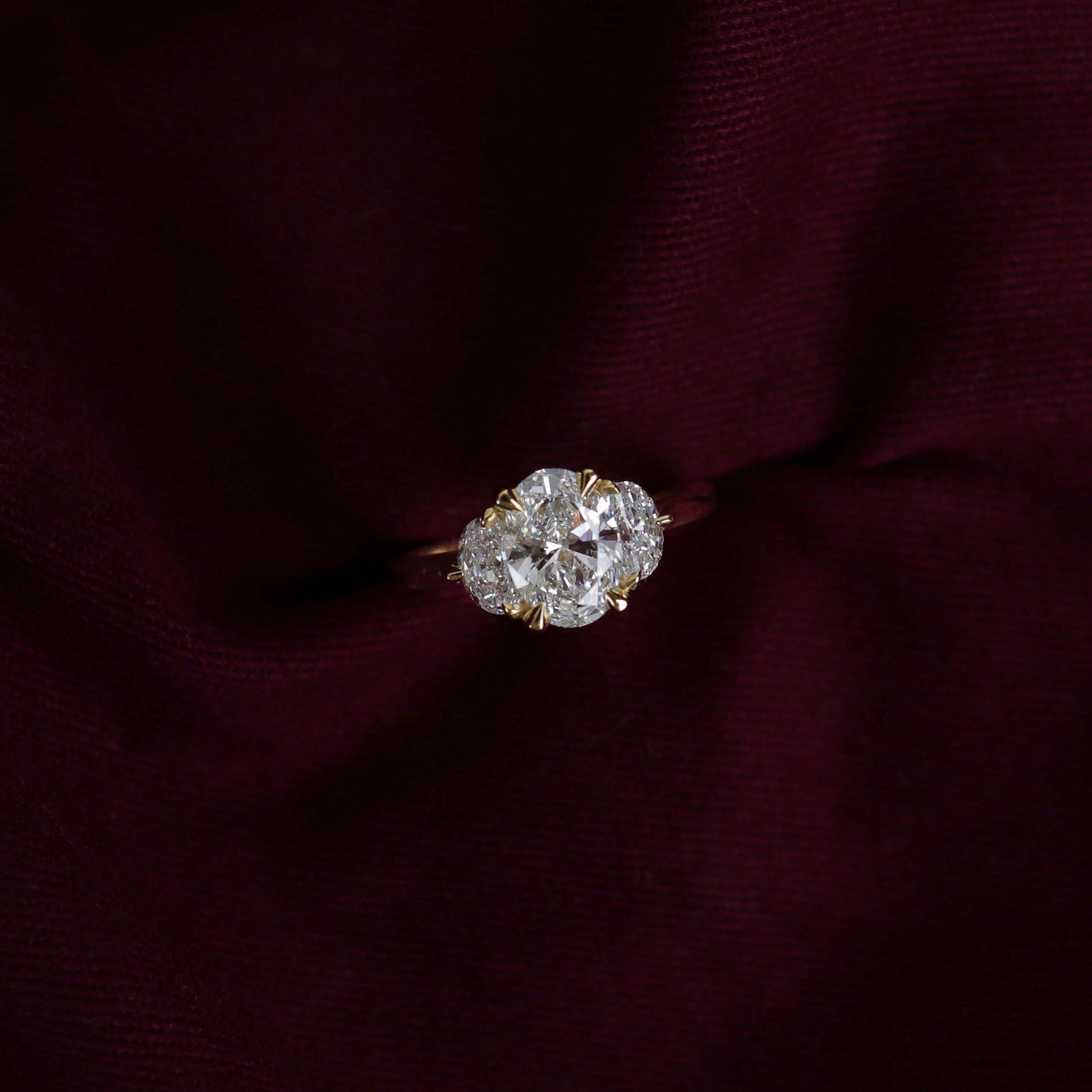 Three Stone & Cathedral-Oval Lab Grown Diamond Engagement Ring