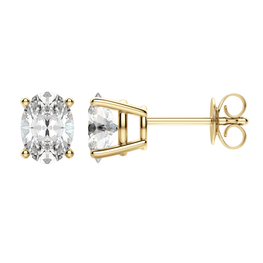 2.0 TCW Dazzling Oval Lab-Grown Diamond Stud Earrings in Gold Setting