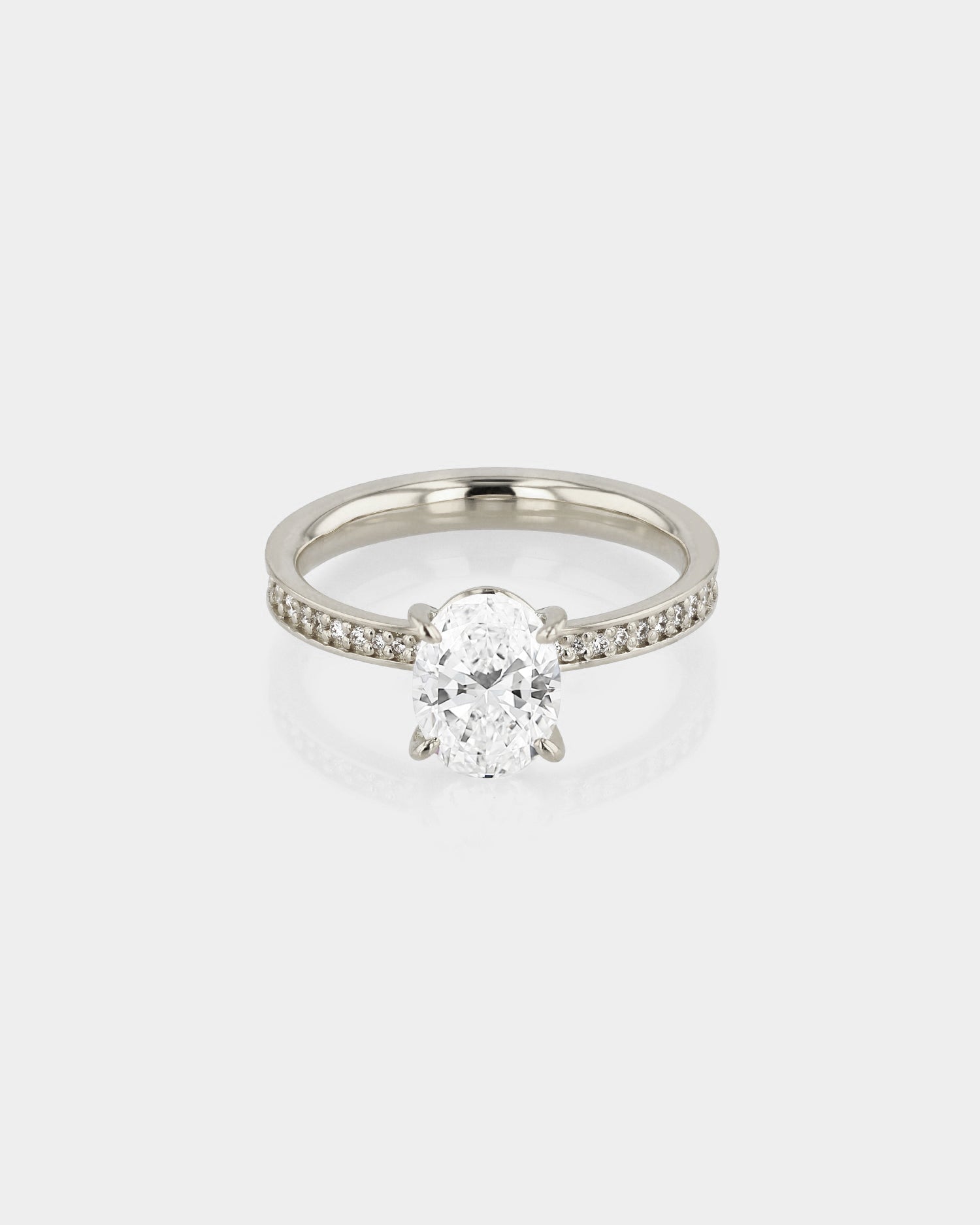 2.0 CT Oval Lab Grown Diamond Pavé Solitaire Ring