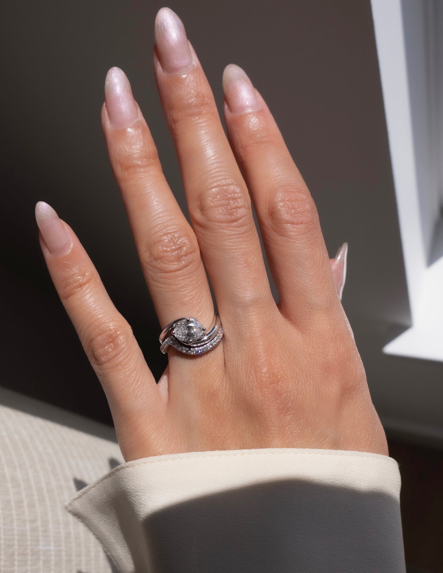 Solitaire Rapture & Pave Band- Oval Lab Grown Diamond Bridal Set
