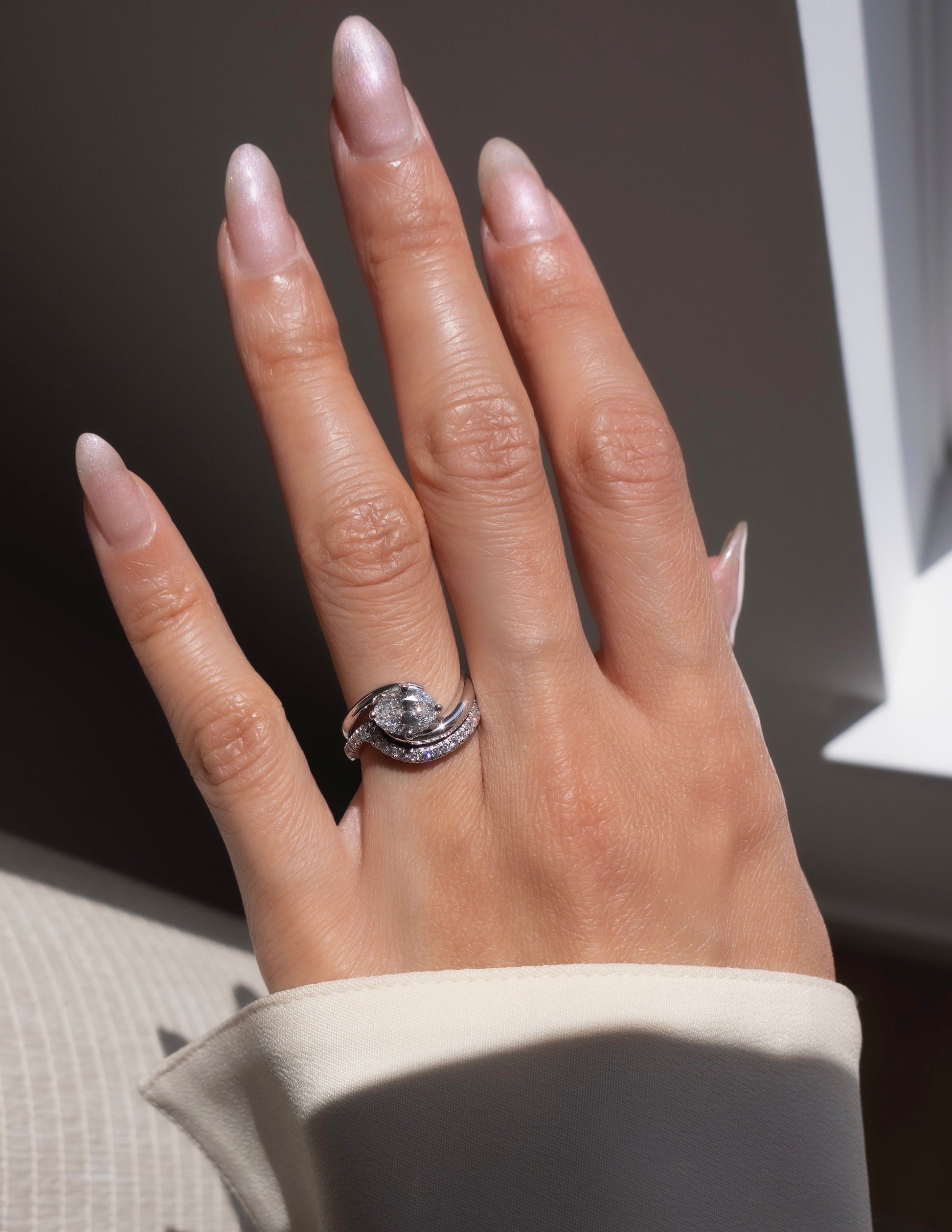 Solitaire Rapture & Pave Band- Oval Lab Grown Diamond Bridal Set