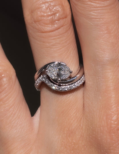 Solitaire Rapture & Pave Band- Oval Lab Grown Diamond Bridal Set