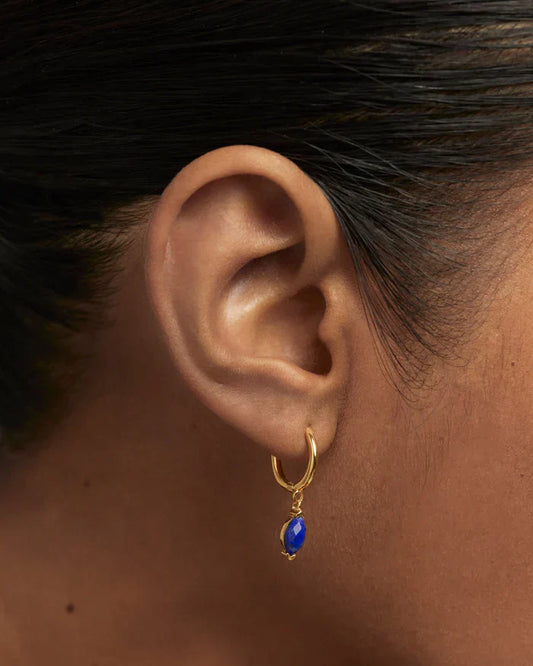 Gold Hoops with 0.01 TCW Blue Amethyst Marquise Lab Grown Diamond Drops