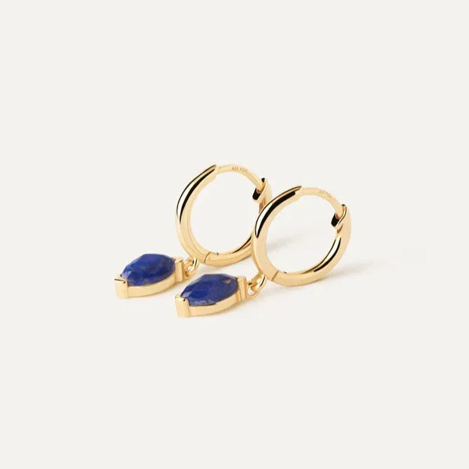 Gold Hoops with 0.01 TCW Blue Amethyst Marquise Lab Grown Diamond Drops