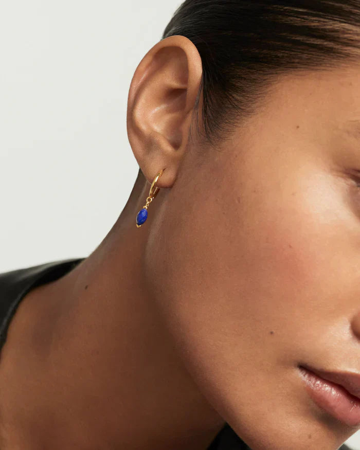 Gold Hoops with 0.01 TCW Blue Amethyst Marquise Lab Grown Diamond Drops 3