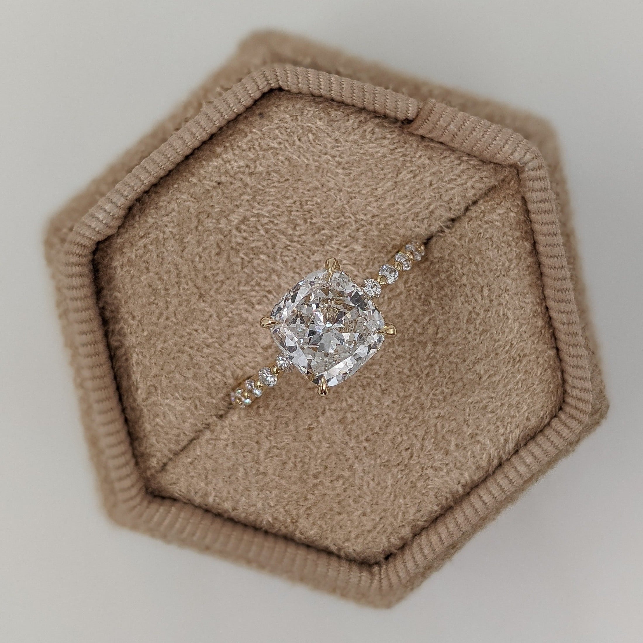 2.02 CT Cushion Lab-Grown Diamond Engagement Ring with Hidden Halo & Pave Setting