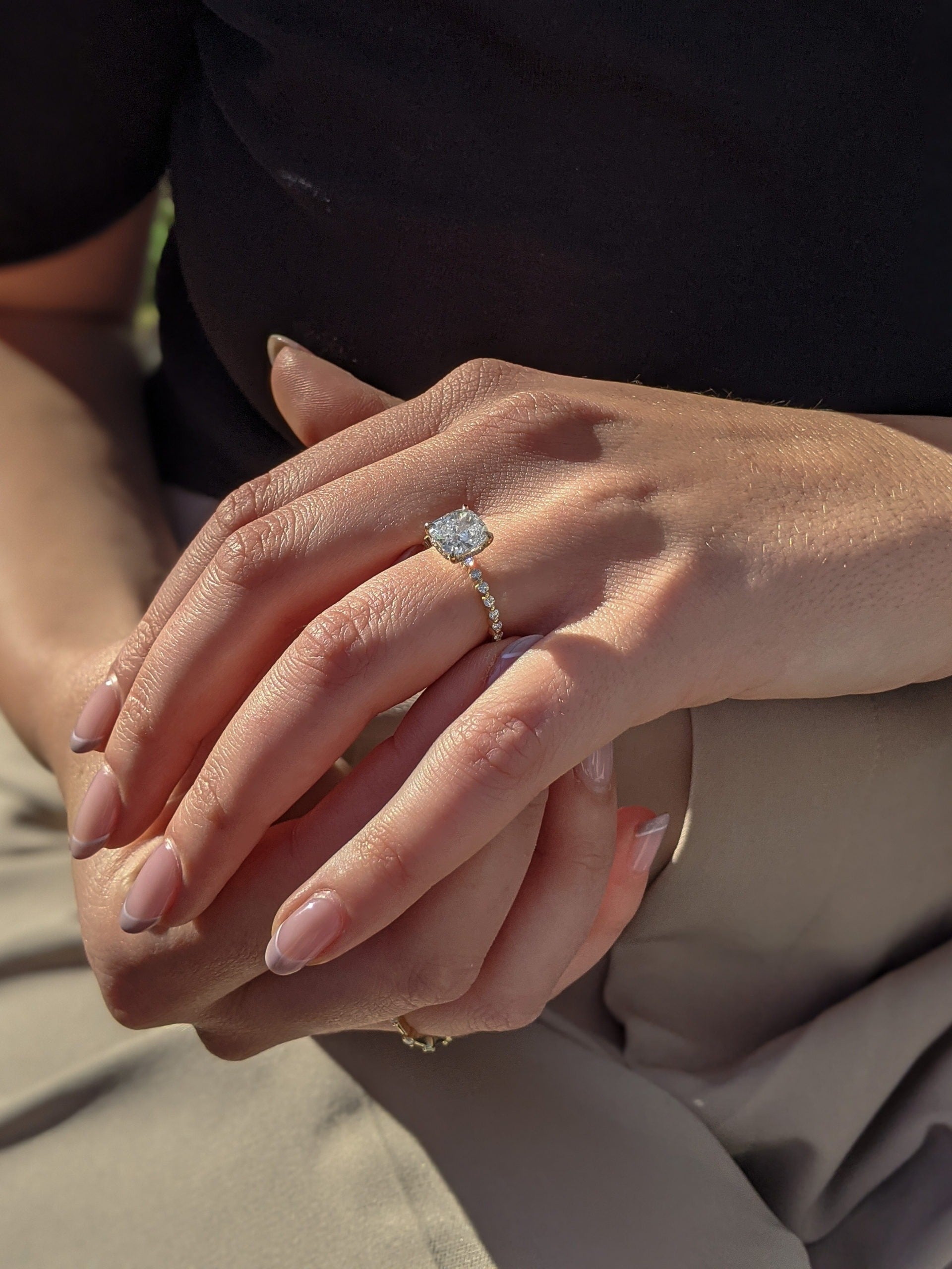 2.02 CT Cushion Lab-Grown Diamond Engagement Ring with Hidden Halo & Pave Setting