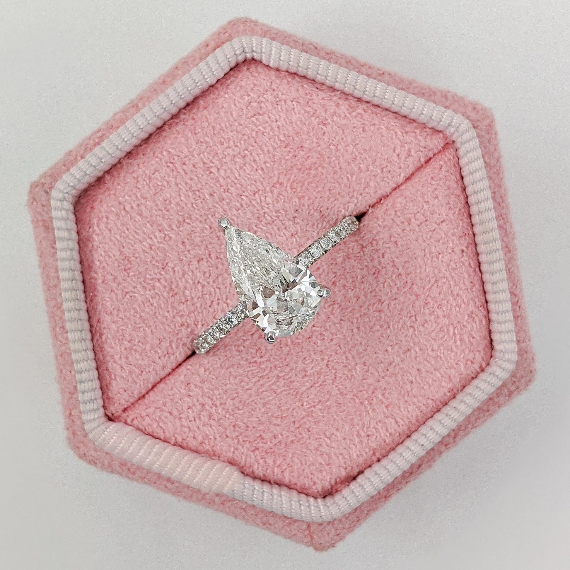 1.7 CT Pear Cut Pave CVD G/VS2 Diamond Engagement Ring 1