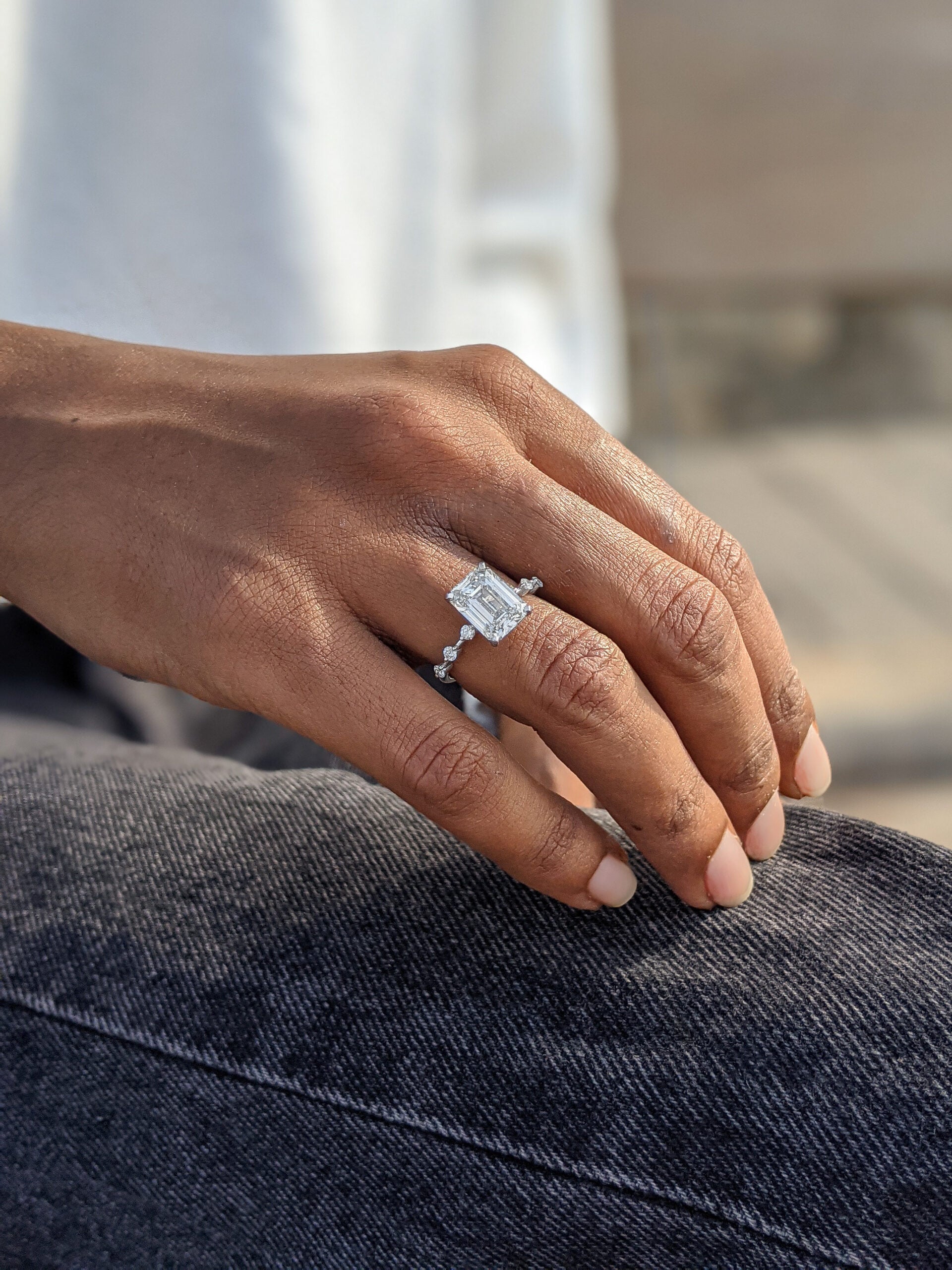 3.2 CT Emerald Lab-Grown Diamond Pave Engagement Ring