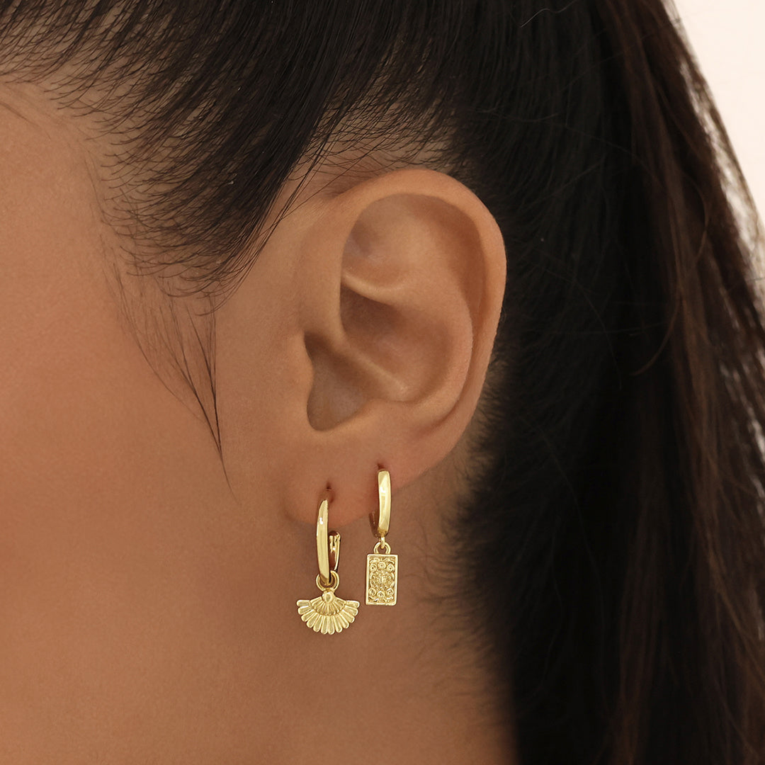Floral Fan Charm Half Hoop Earrings 5