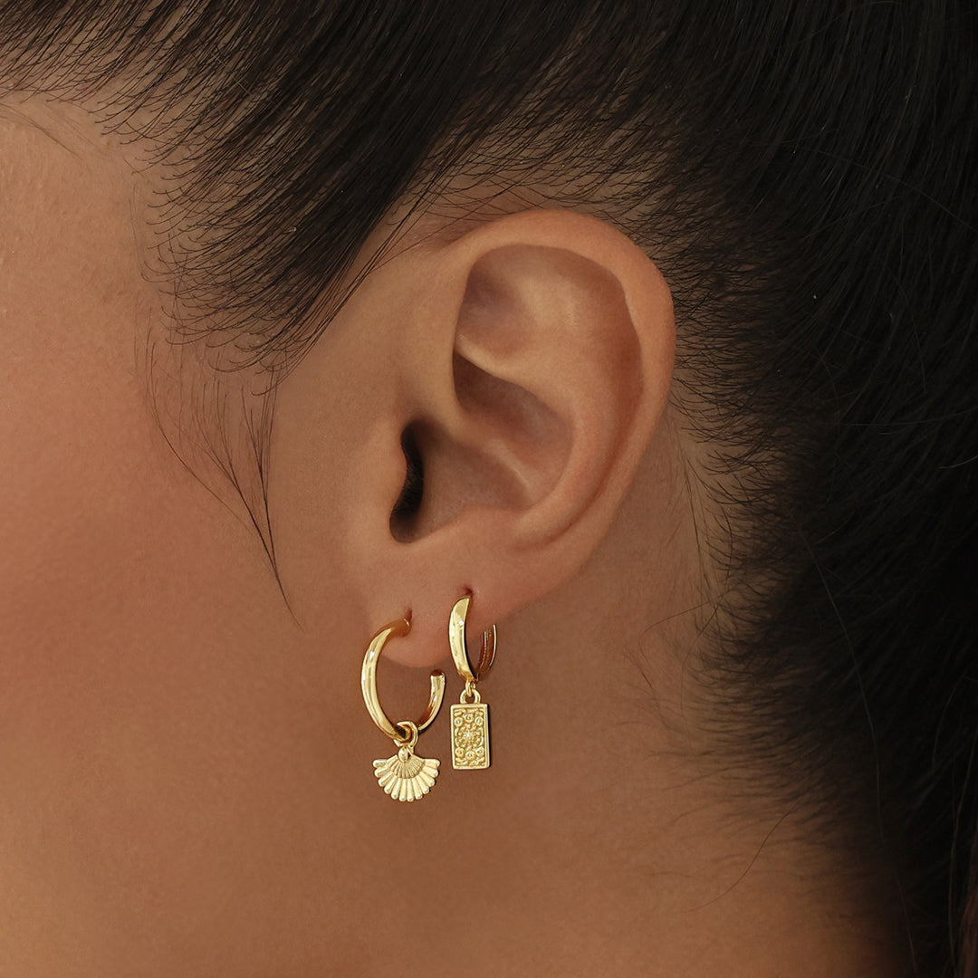 Floral Fan Charm Half Hoop Earrings 6