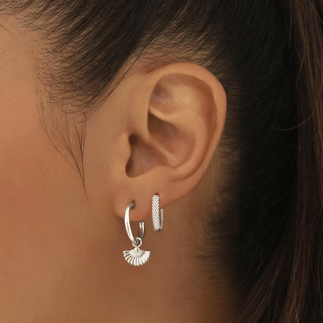 Floral Fan Charm Half Hoop Earrings 16