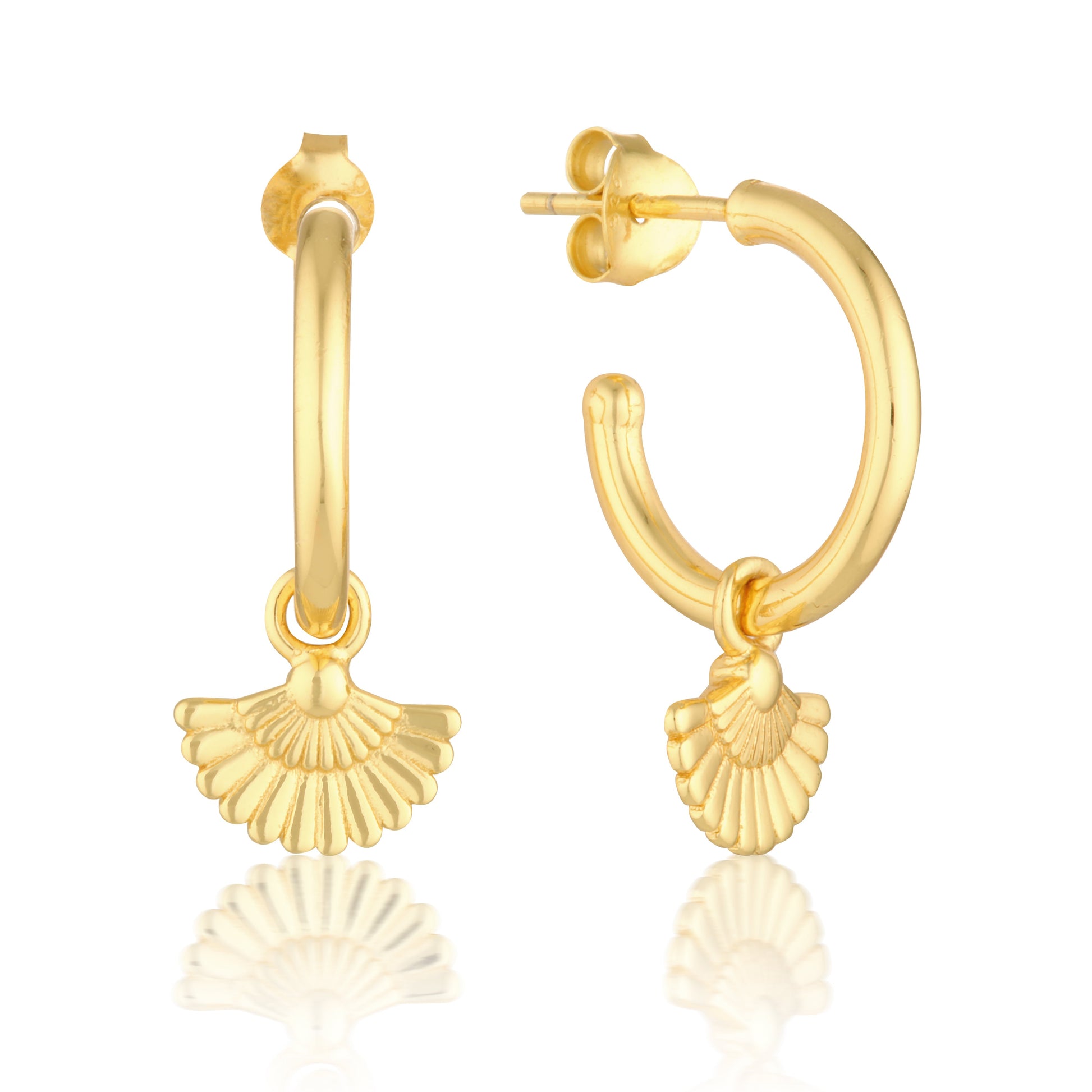 Floral Fan Charm Half Hoop Earrings 2