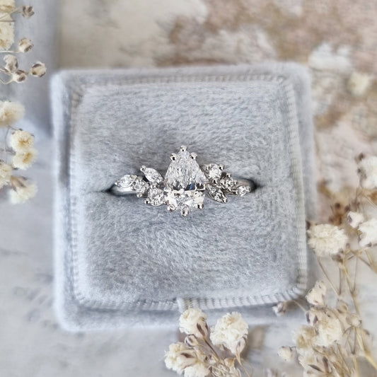 1 CT Pear Lab-Grown Diamond Cluster Engagement Ring