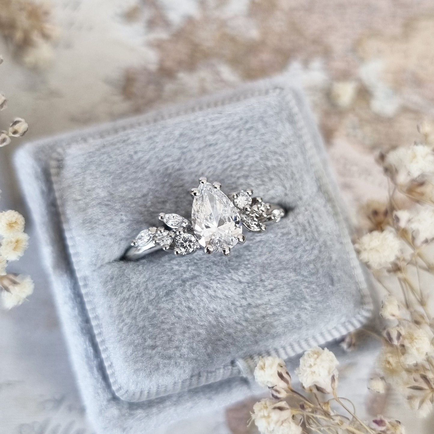 1 CT Pear Lab-Grown Diamond Cluster Engagement Ring 2